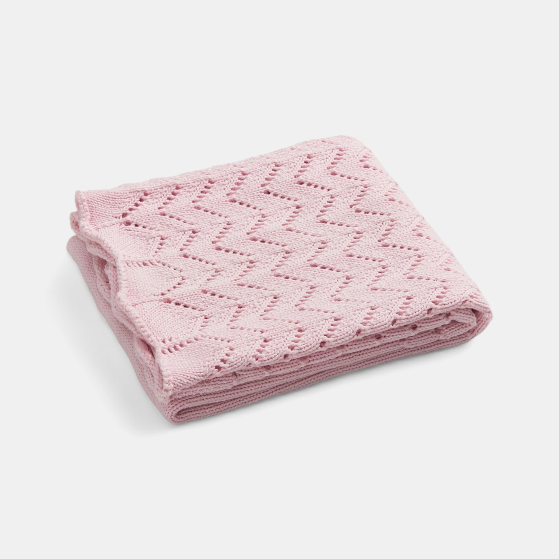 OEKO-TEX® Pink Chevron Knitted Cotton Blanket - Folded - Bambisserie