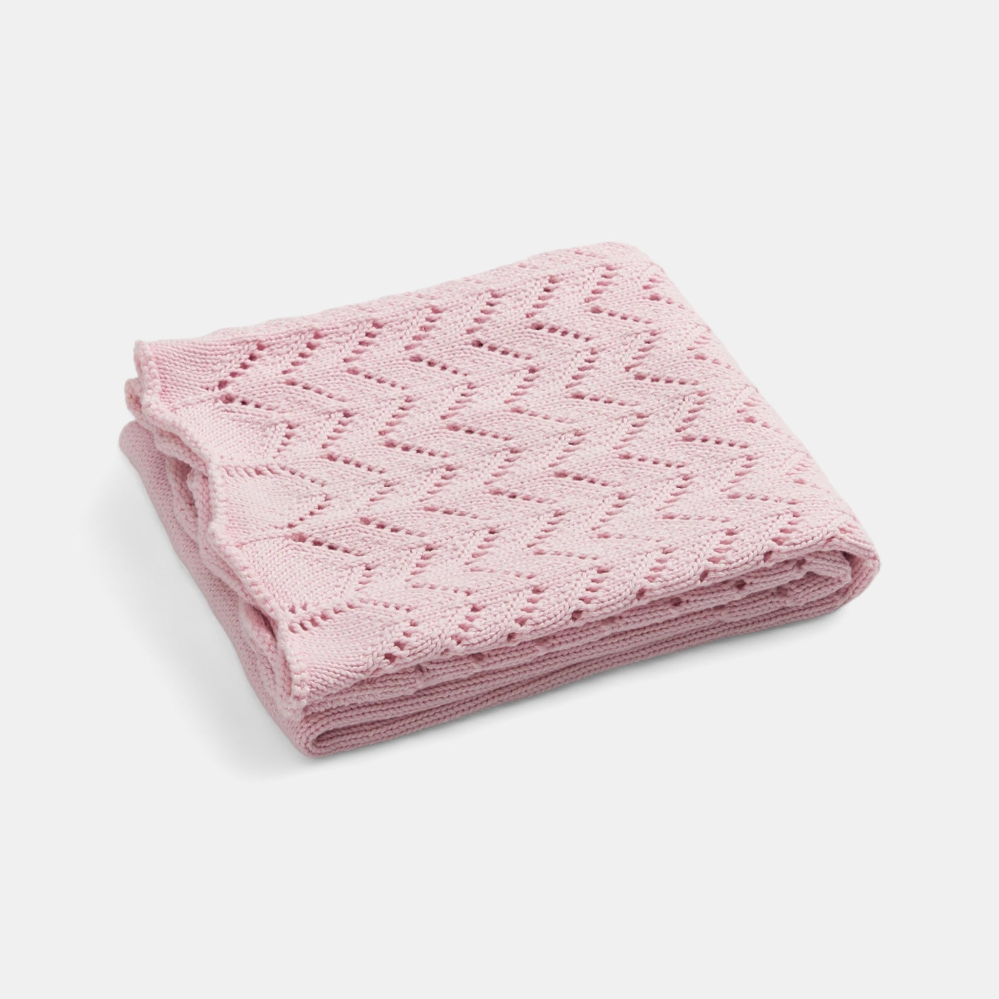 OEKO-TEX® Pink Chevron Knitted Cotton Blanket - Folded - Bambisserie