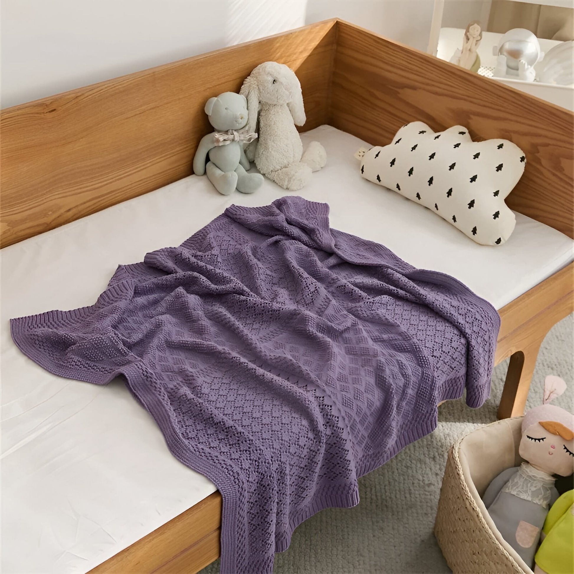 OEKO-TEX® Purple Dream Knitted Cotton Blanket - Side View - Bambisserie