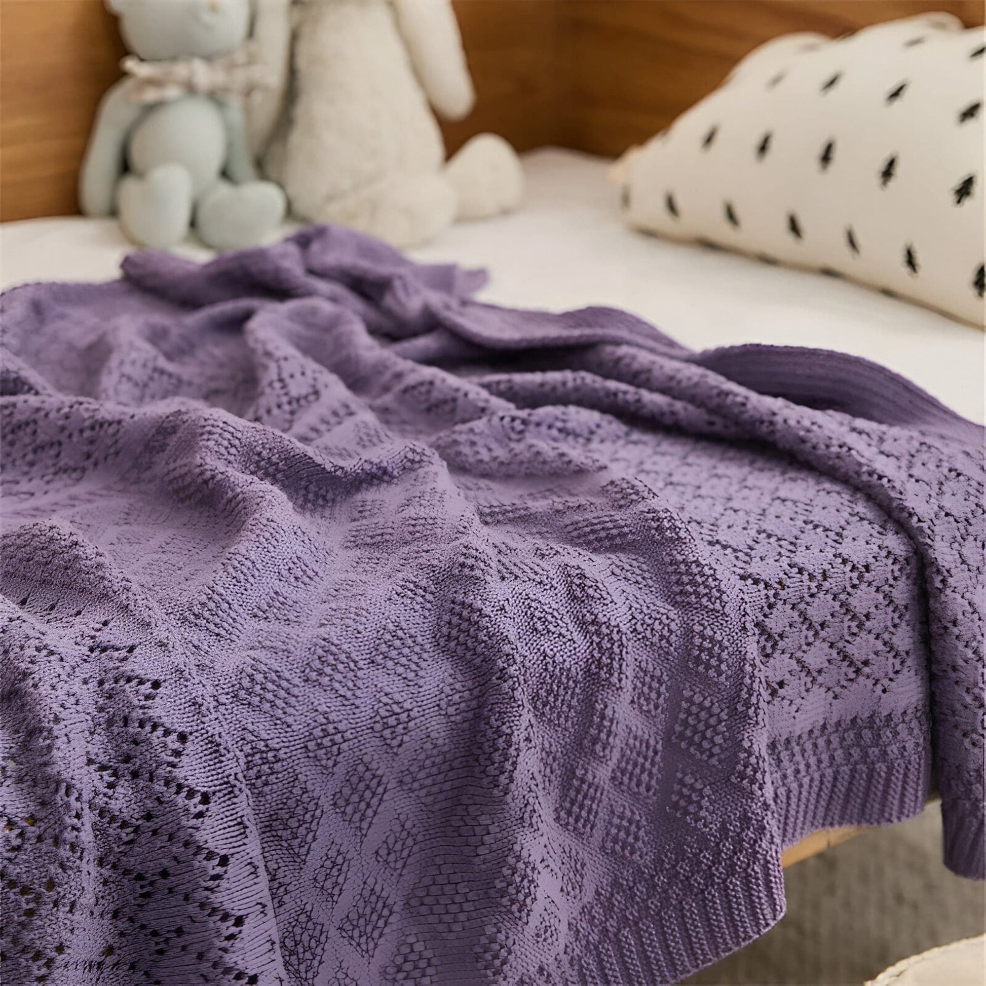OEKO-TEX® Purple Dream Knitted Cotton Blanket - Side Detail - Bambisserie