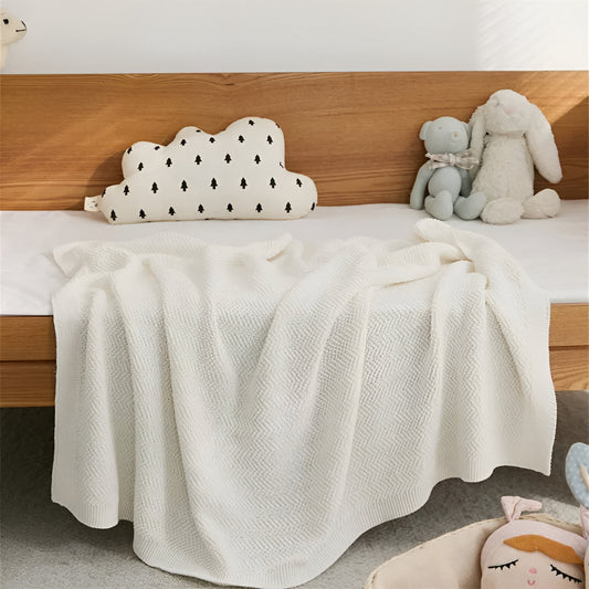 OEKO-TEX® White Waves Knitted Cotton Blanket - Front View - Bambisserie