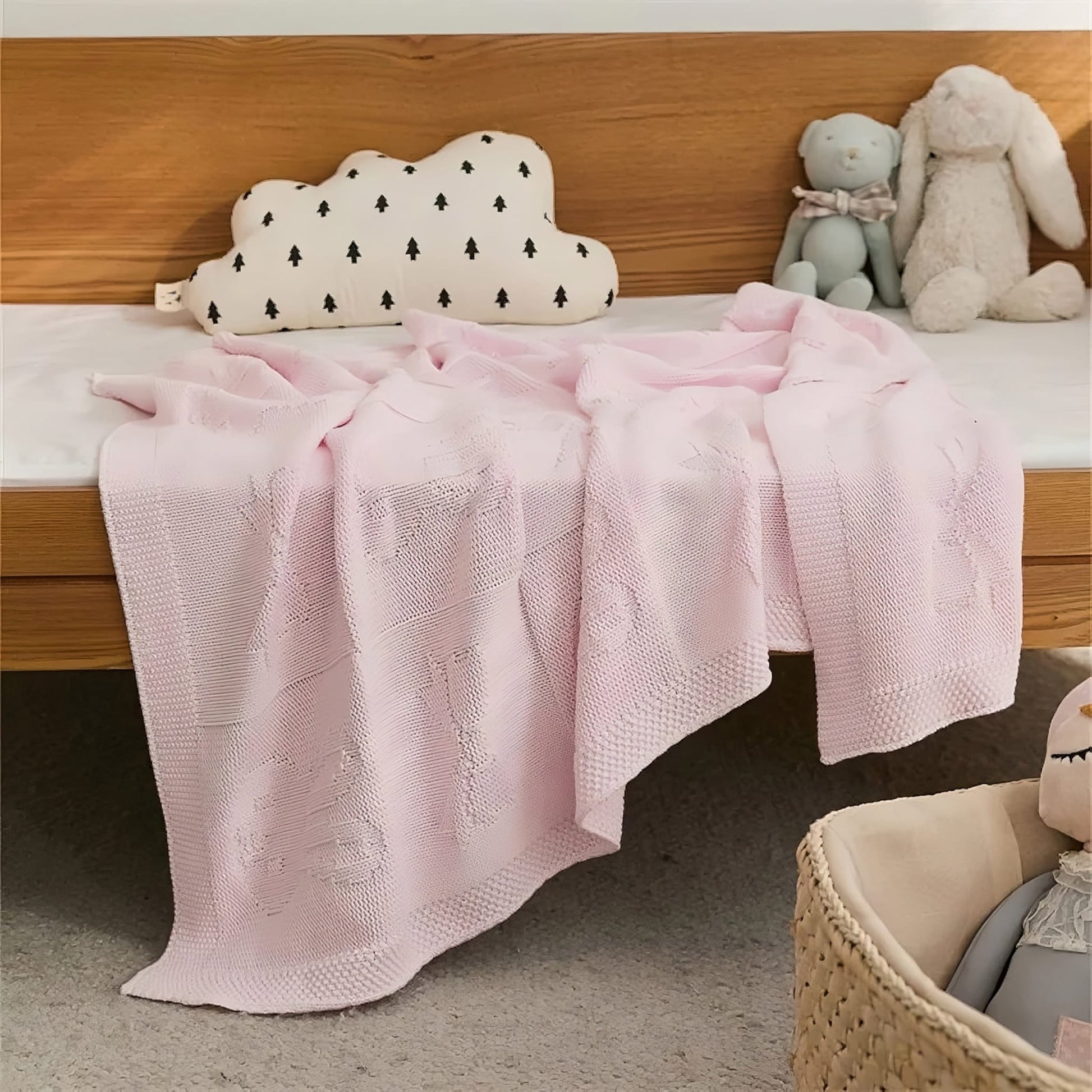OEKO-TEX® Pink Bunny Knitted Cotton Blanket - Front View - Bambisserie