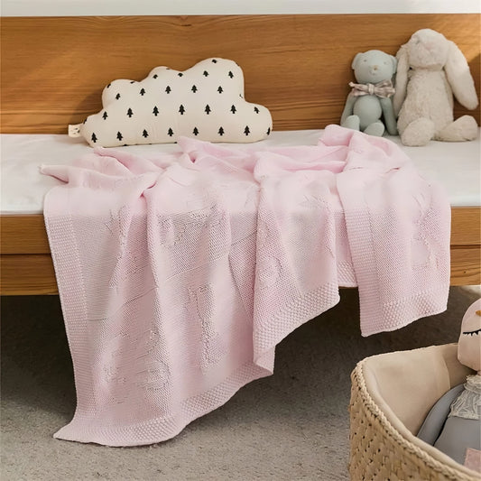 OEKO-TEX® Pink Bunny Knitted Cotton Blanket - Front View - Bambisserie