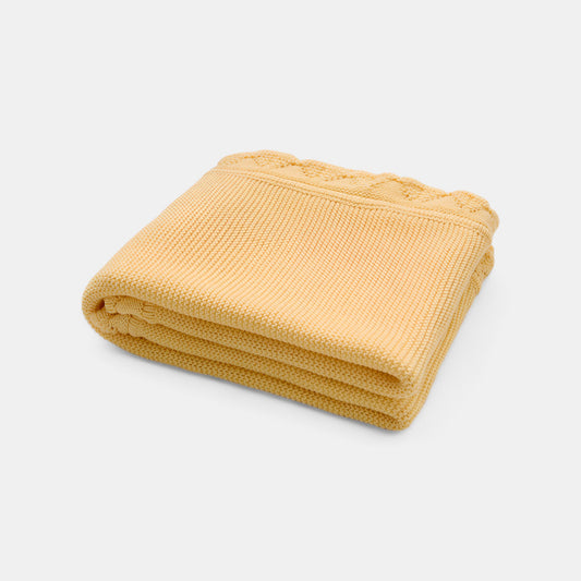 OEKO-TEX® Lullaby Knitted Cotton Blanket, Lemon Yellow - Folded - Bambisserie