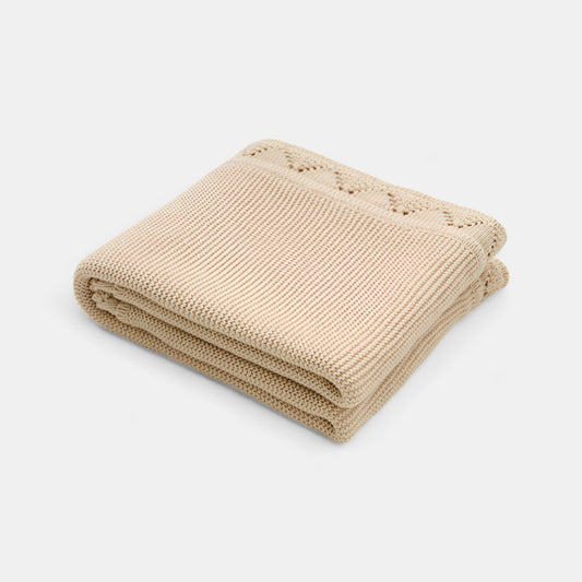OEKO-TEX® Lullaby Knitted Cotton Blanket, Oat - Folded - Bambisserie