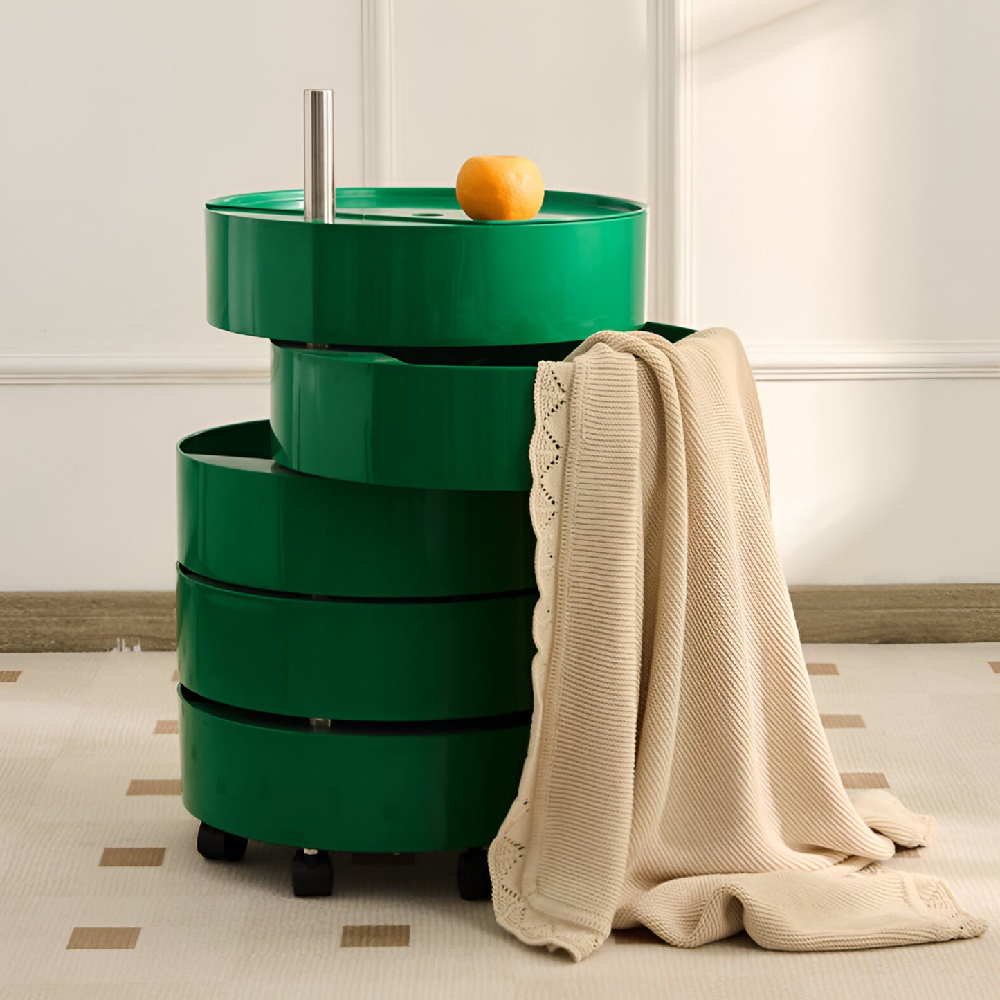 OEKO-TEX® Lullaby Knitted Cotton Blanket, Oat - Draped over green side table - Bambisserie