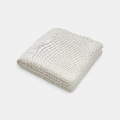OEKO-TEX® Lullaby Knitted Cotton Blanket, White - Folded - Bambisserie