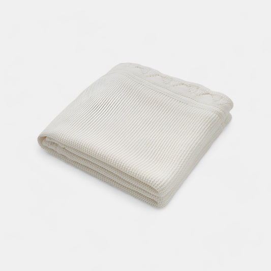 OEKO-TEX® Lullaby Knitted Cotton Blanket, White - Folded - Bambisserie
