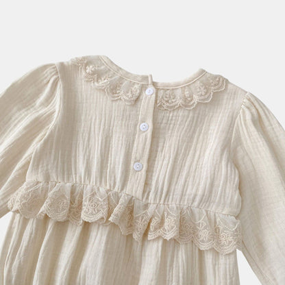 Opal Lace Cotton Romper - Cream (3m-24m)