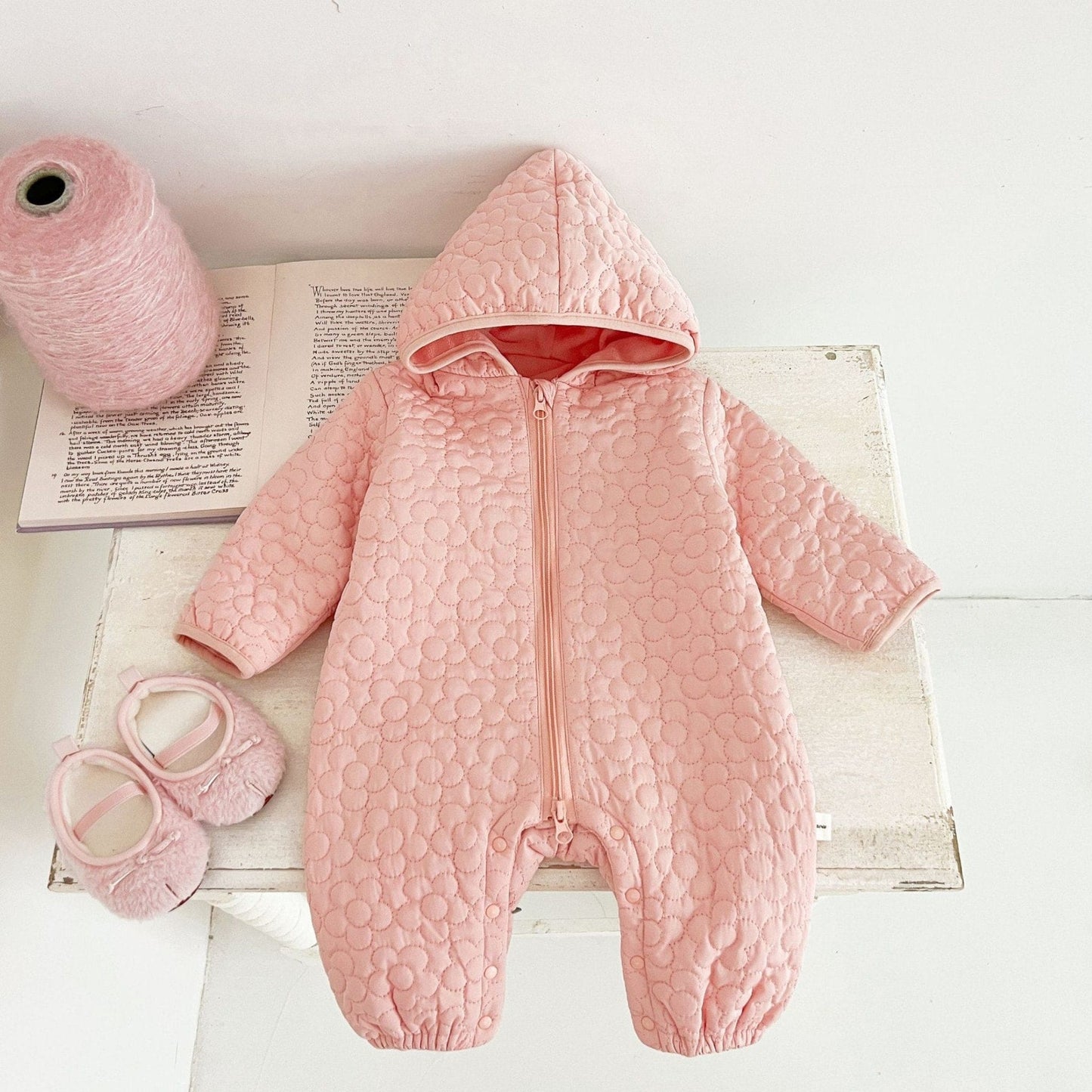 Pink Blossom Quilted Baby Pramsuit (3m-3yrs)