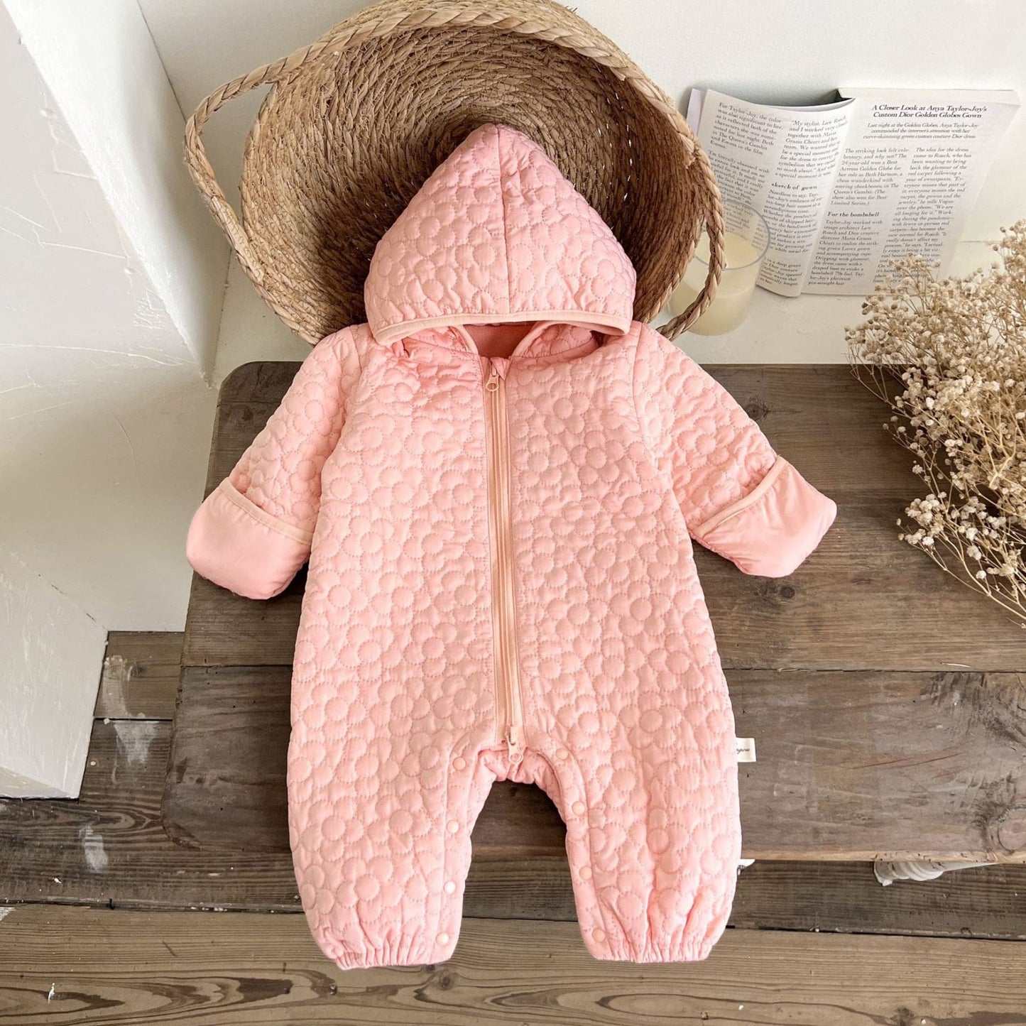 Pink Blossom Quilted Baby Pramsuit (3m-3yrs)