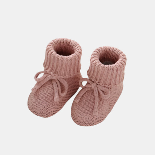 Pink Knit Baby Booties with Bow (9-12cm)
