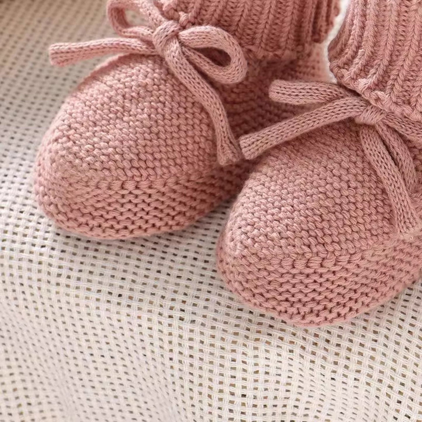 Pink Knit Baby Booties with Bow (9-12cm)