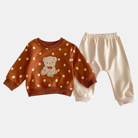 Polka Bear Cotton Lounge Set (6m-4yrs)