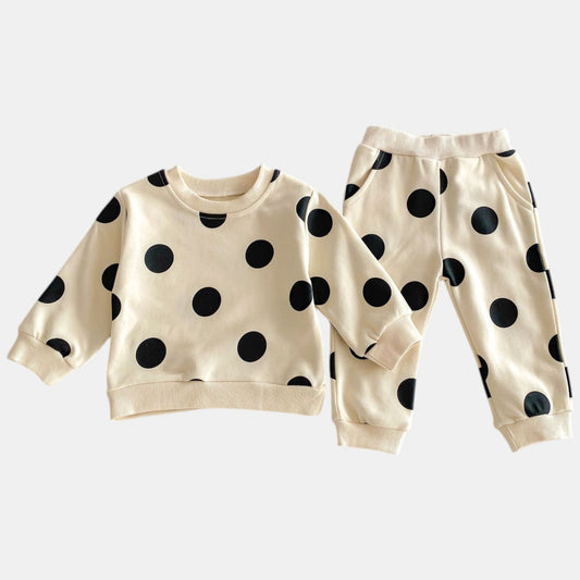 Polka Pop Cotton Lounge Set, Cream (6m-4yrs)