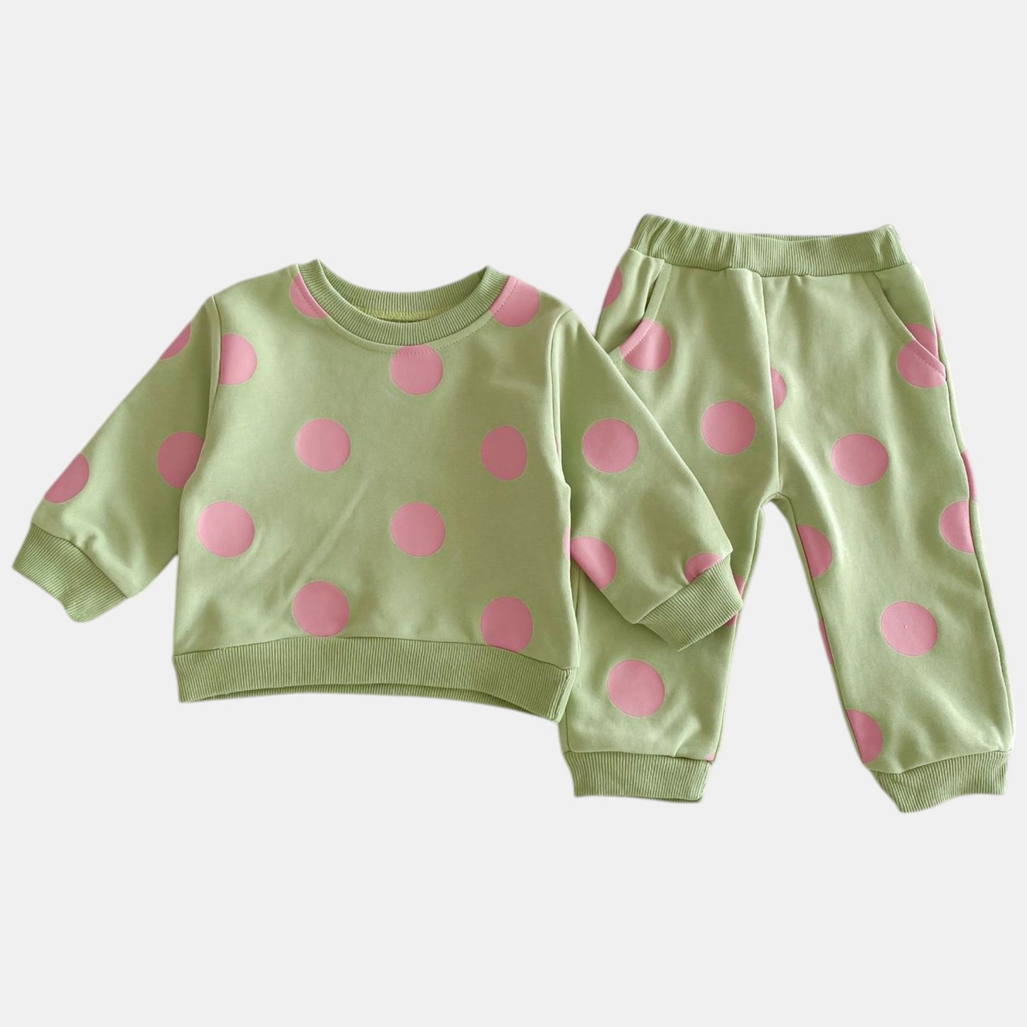 Polka Pop Cotton Lounge Set, Green (6m-4yrs)
