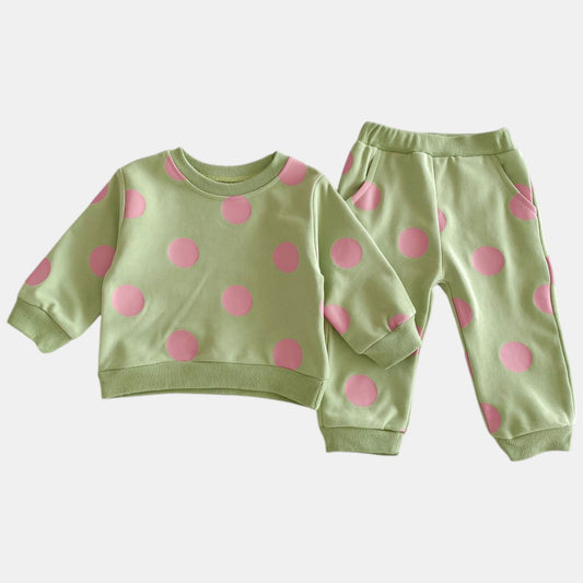 Polka Pop Cotton Lounge Set, Green (6m-4yrs)