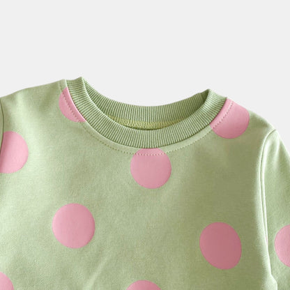 Polka Pop Cotton Lounge Set, Green (6m-4yrs)