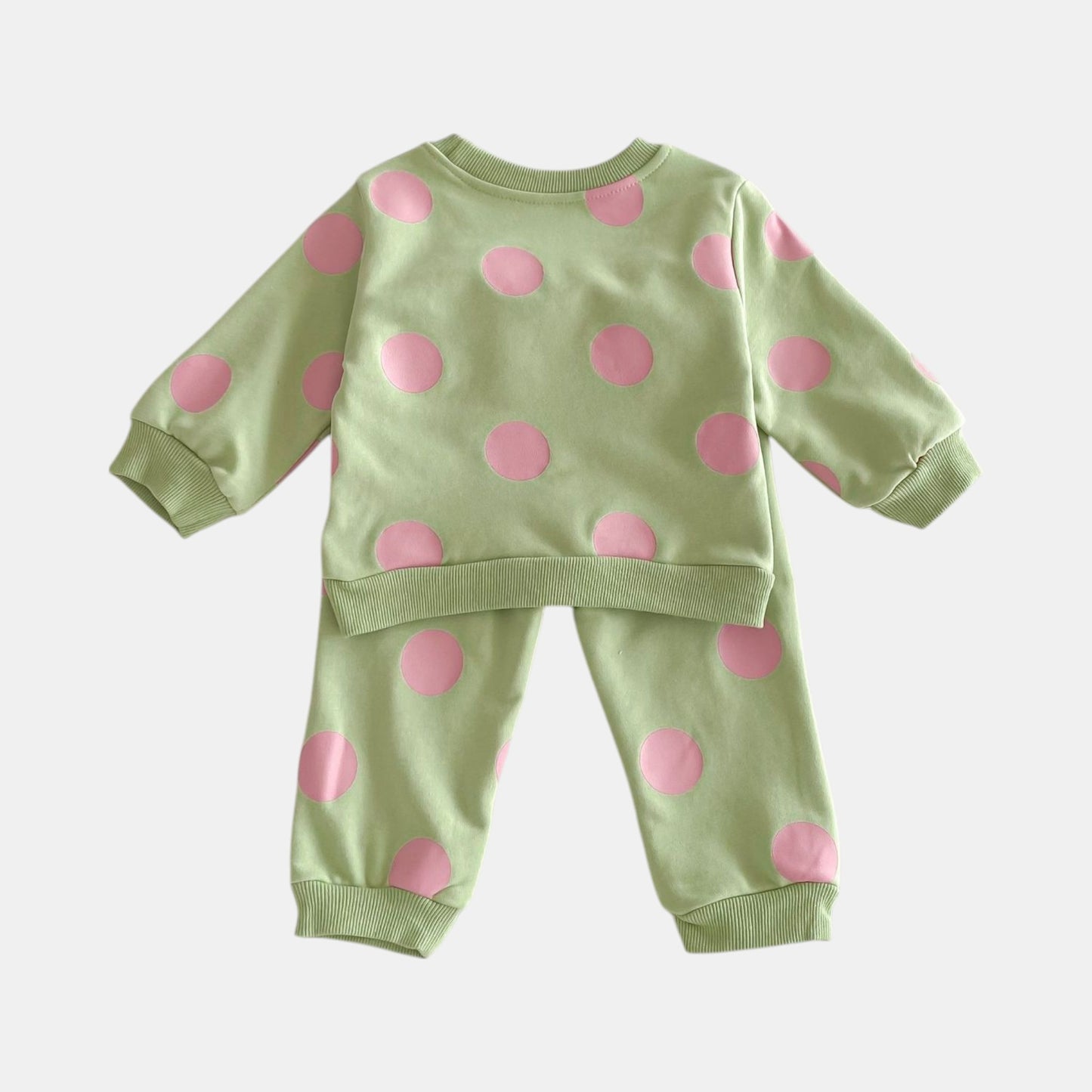 Polka Pop Cotton Lounge Set, Green (6m-4yrs)