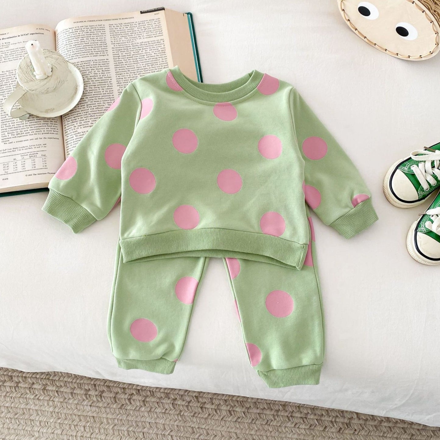 Polka Pop Cotton Lounge Set, Green (6m-4yrs)