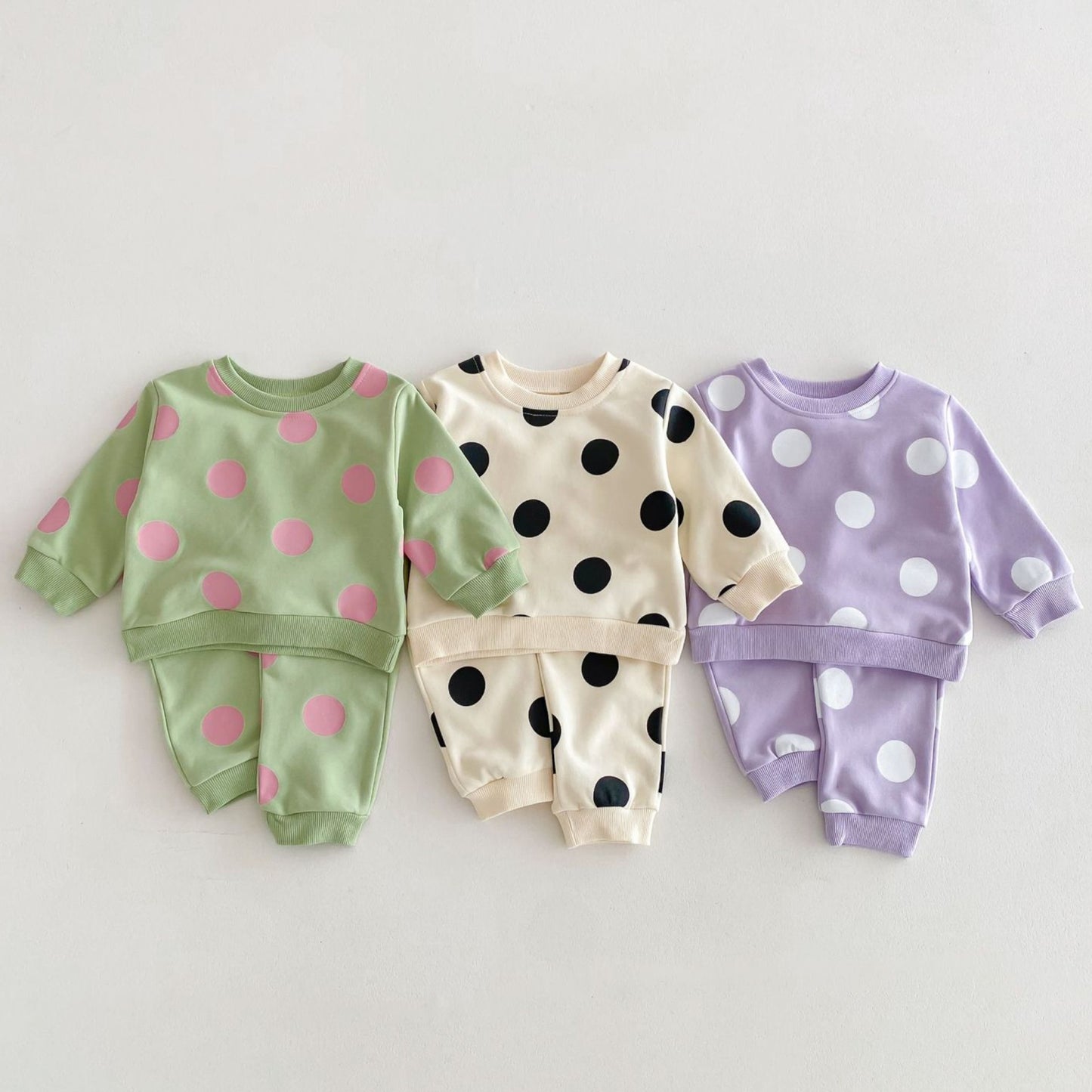 Polka Pop Cotton Lounge Set, Green (6m-4yrs)