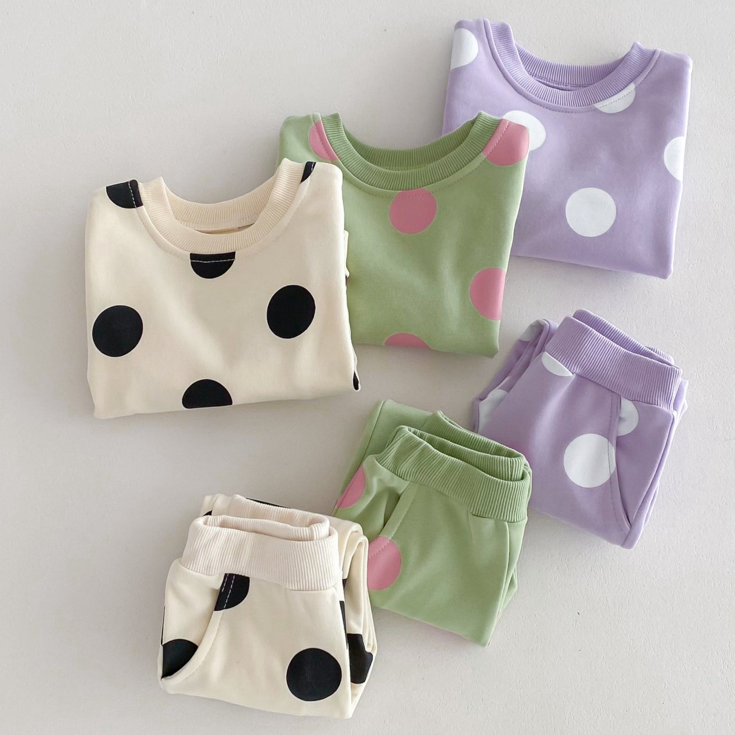 Polka Pop Cotton Lounge Set, Green (6m-4yrs)