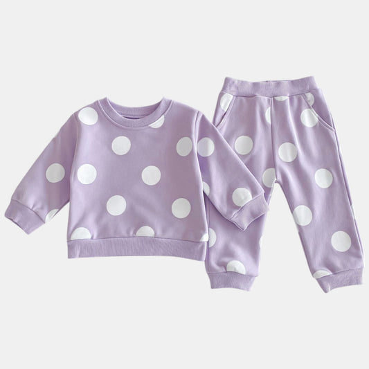 Polka Pop Cotton Lounge Set, Purple (6m-4yrs)