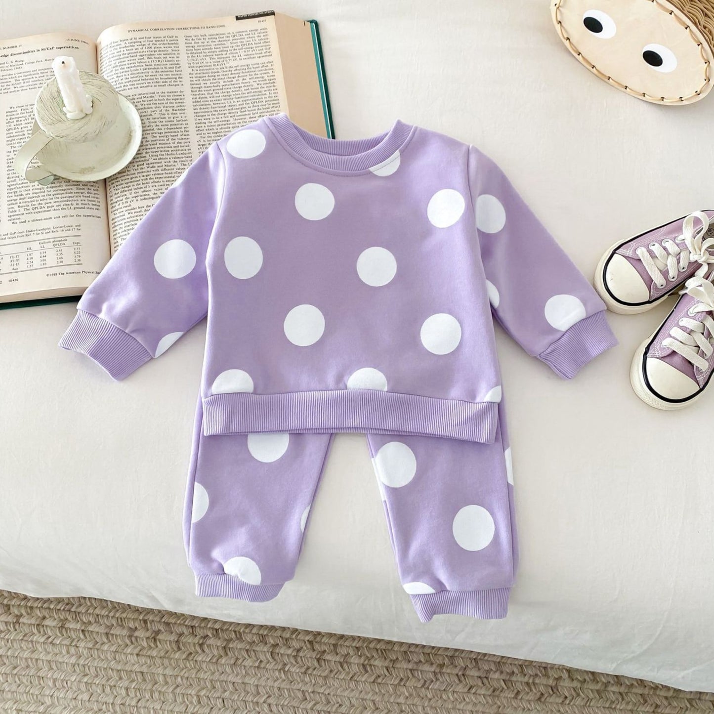 Polka Pop Cotton Lounge Set, Purple (6m-4yrs)