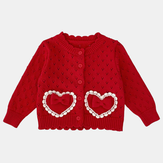 Poppy Heart Cotton Knit Cardigan (3m-3yrs)