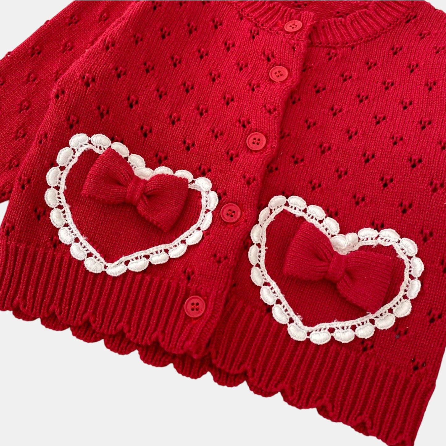 Poppy Heart Cotton Knit Cardigan (3m-3yrs)