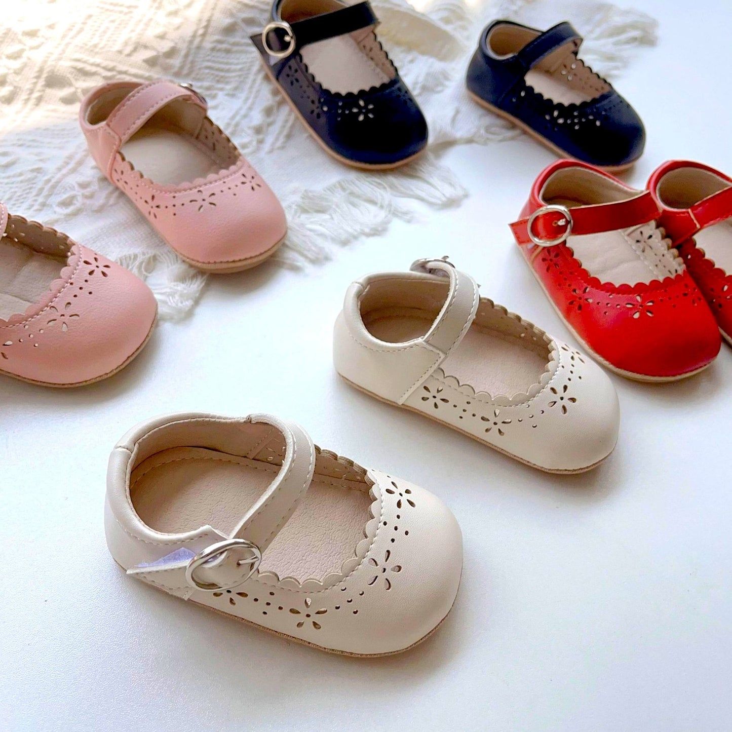 Red Petal Scallop Baby Shoes (11-13cm)