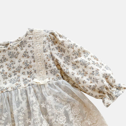 Rena Floral Romper Dress & Bonnet Set - Cream (3m-24m)