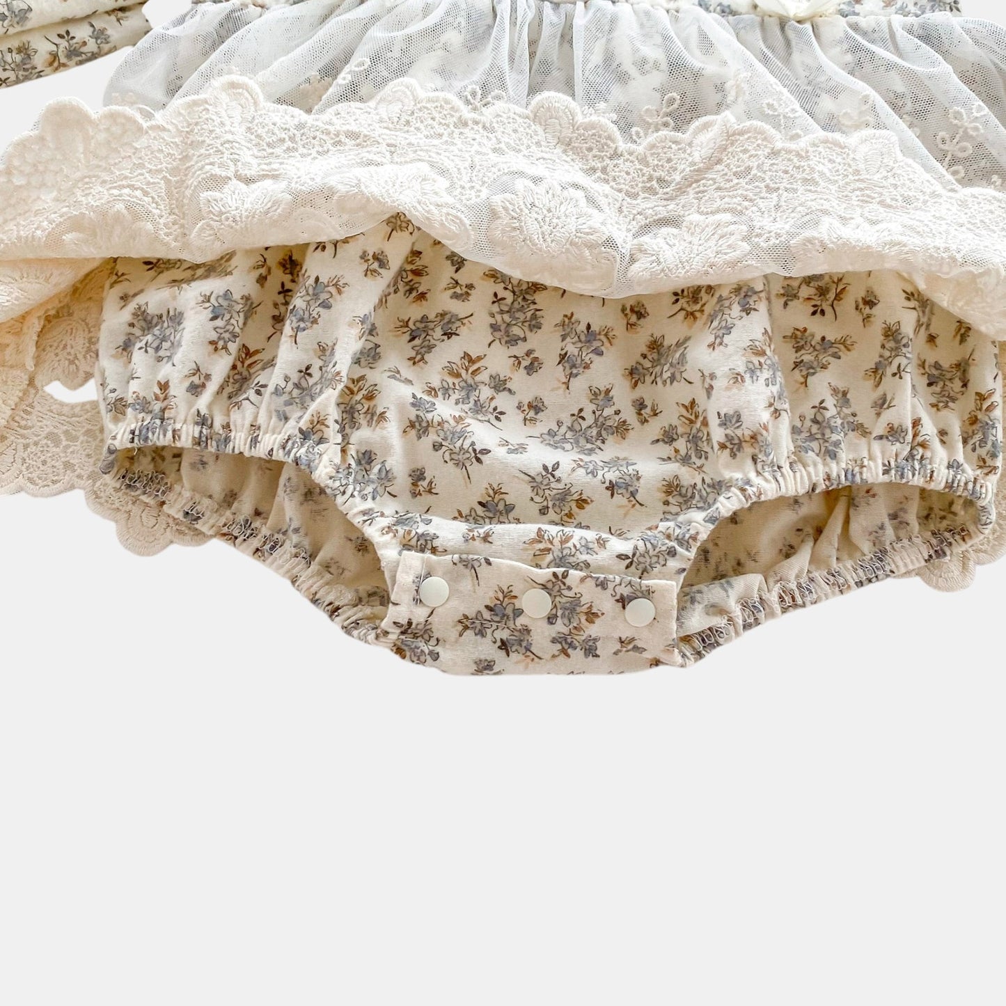 Rena Floral Romper Dress & Bonnet Set - Cream (3m-24m)