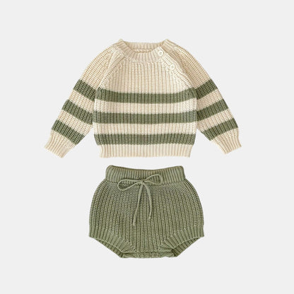 Rene Stripe Knit Set - Cream/Sage (6m-3yrs)