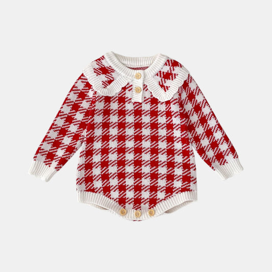 Ruby Houndstooth Cotton Knit Romper (3m-24m)