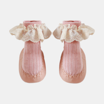 Ruffle Lace Baby Slipper Socks, Blossom Pink (11-13cm)