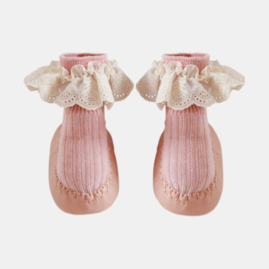 Ruffle Lace Baby Slipper Socks, Blossom Pink (11-13cm)