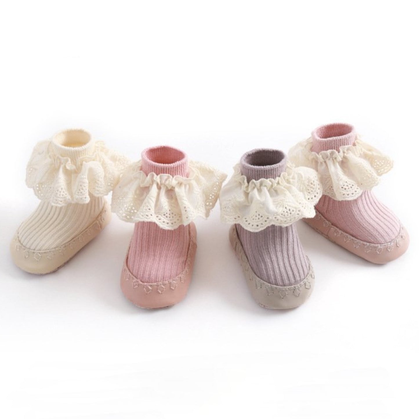 Ruffle Lace Baby Slipper Socks, Blossom Pink (11-13cm)