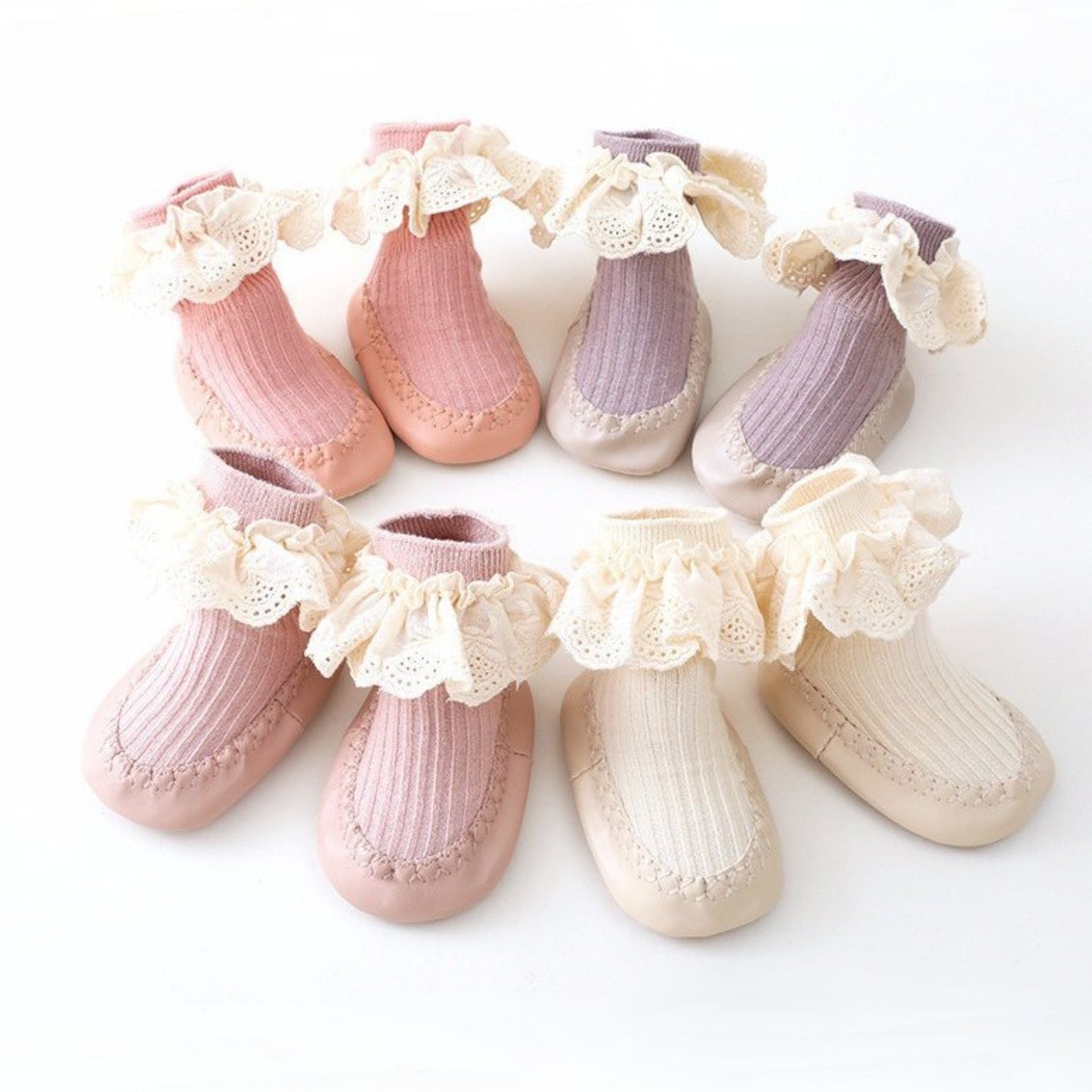 Ruffle Lace Baby Slipper Socks, Blossom Pink (11-13cm)