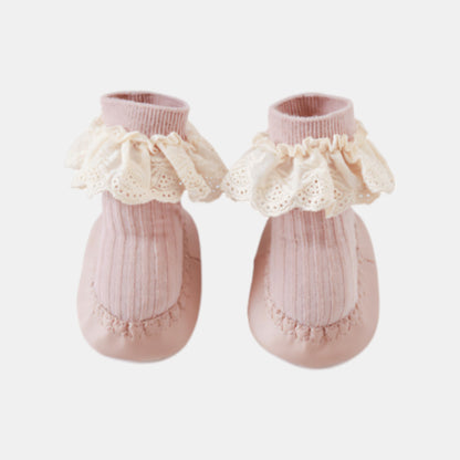 Ruffle Lace Baby Slipper Socks, Powder Pink (11-13cm)