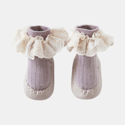 Ruffle Lace Baby Slipper Socks, Purple (11-13cm)