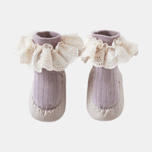 Ruffle Lace Baby Slipper Socks, Purple (11-13cm)