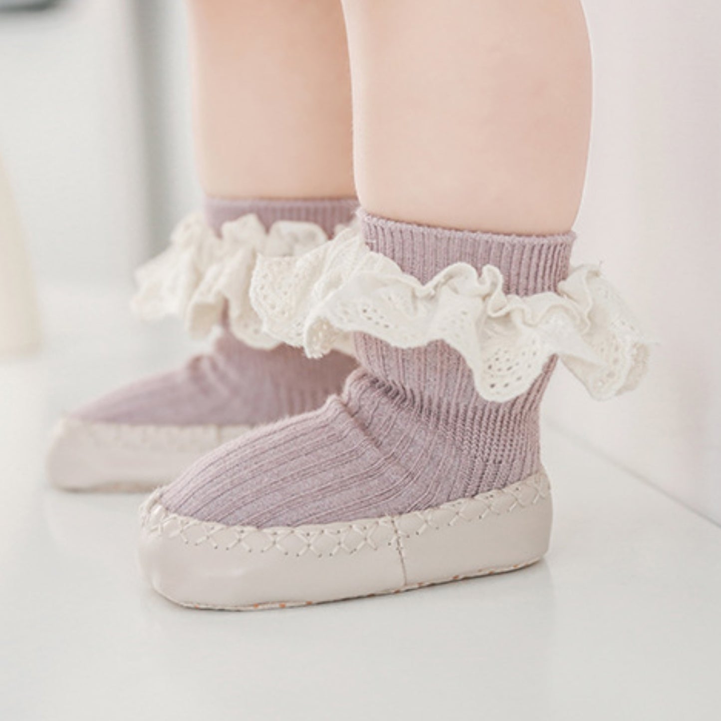 Ruffle Lace Baby Slipper Socks, Purple (11-13cm)