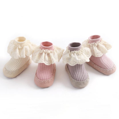 Ruffle Lace Baby Slipper Socks, Purple (11-13cm)