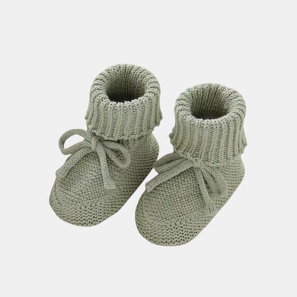 Sage Knit Baby Booties with Bow (9-12cm)