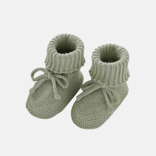 Sage Knit Baby Booties with Bow (9-12cm)