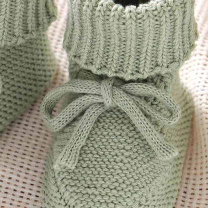 Sage Knit Baby Booties with Bow (9-12cm)
