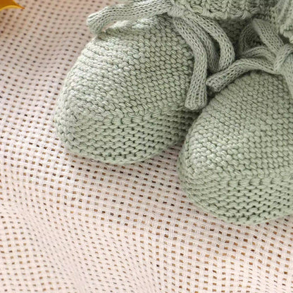Sage Knit Baby Booties with Bow (9-12cm)