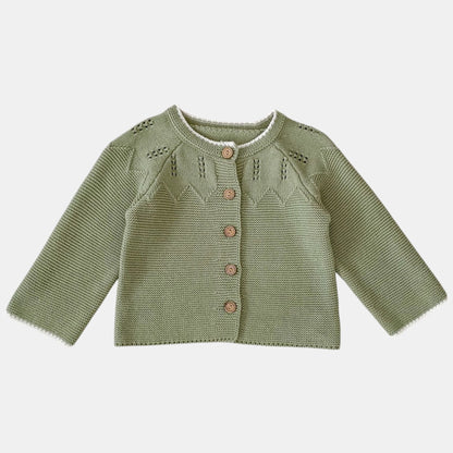 Sage Pointelle Cotton Knit Cardigan (3m-3yrs)