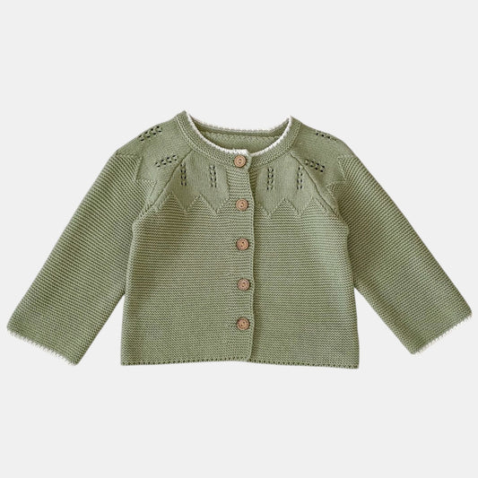 Sage Pointelle Cotton Knit Cardigan (3m-3yrs)